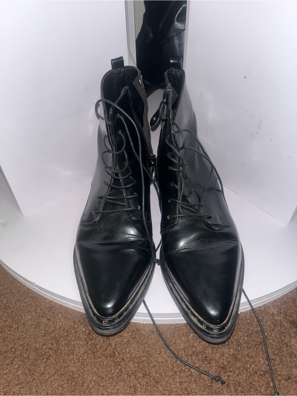 Women’s Black Pointed Lace-Up Dress Boots